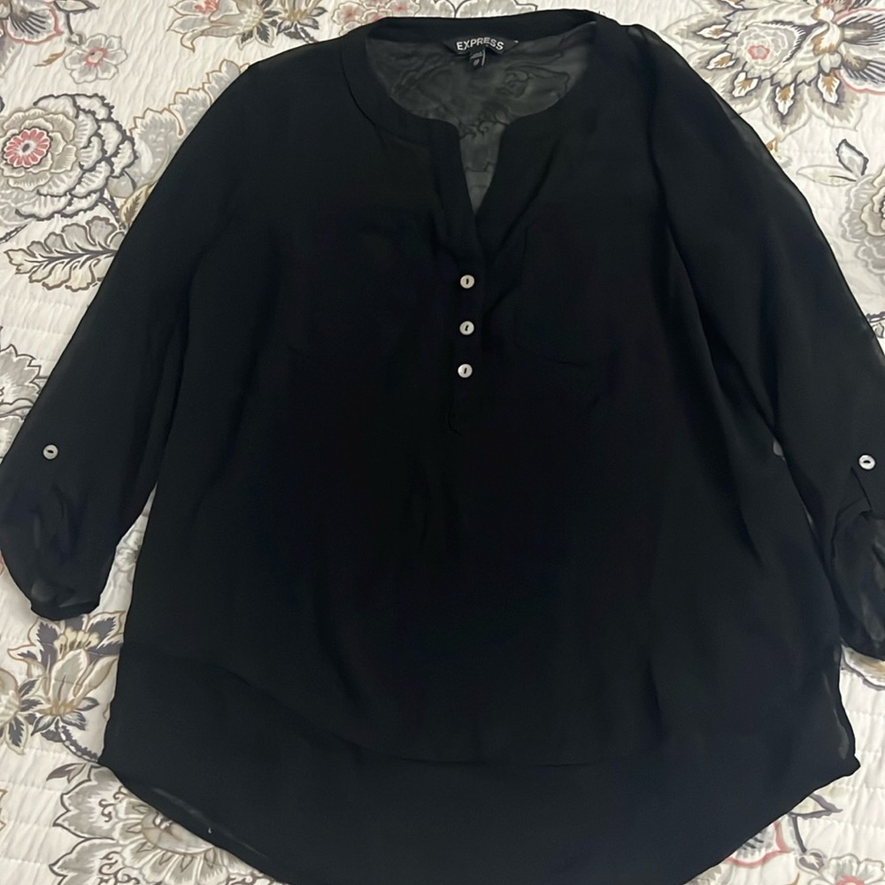 Express black / sheer top and bottom 3/4 sleeve blouse - XS